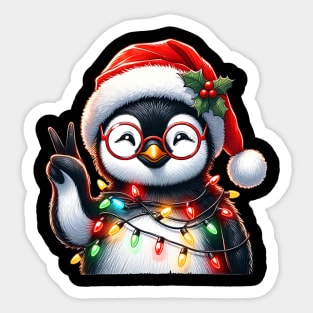 Peace Sign Hand Penguin Santa Christmas Penguin Pajamas Sticker